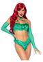 Leg Avenue Poison Temptress Leafy Halter Top With Corset Lace Up Back, Leafy Panty, And Sleeves (3 Piece) - Medium - Green